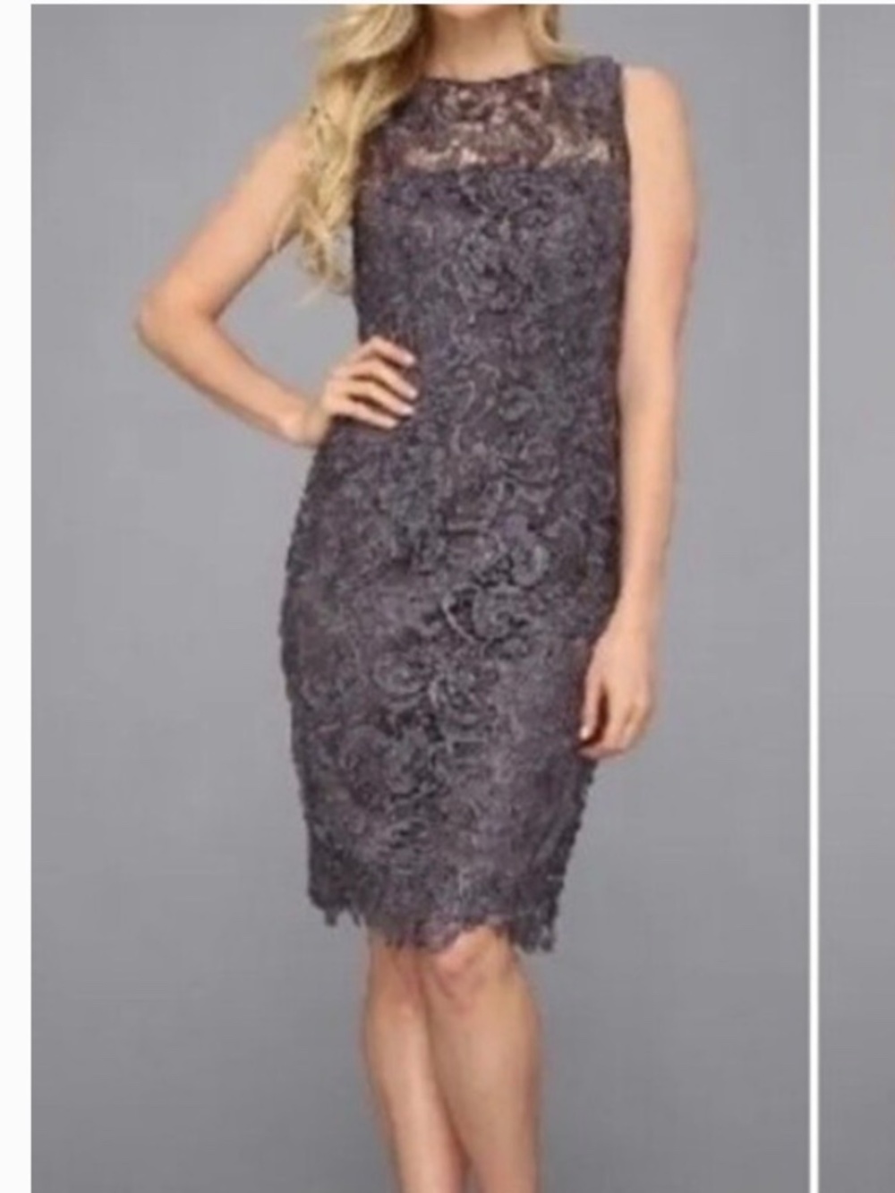 Adrianna Papell Lace Overlay Midi Dress - Dark Gray